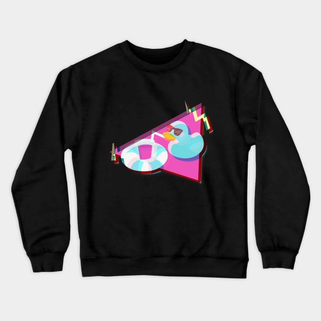 Retro Rubber Duck | 80s Vaporwave | 3d Glasses Crewneck Sweatshirt by Fluffy-Vectors